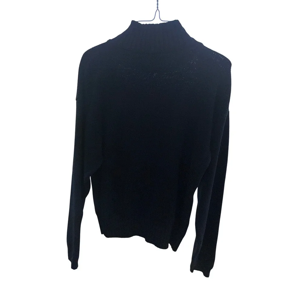 Wainscott Womens Black Mock Neck Cotton Knit Sweater Small Long Sleeve Ribbed Y